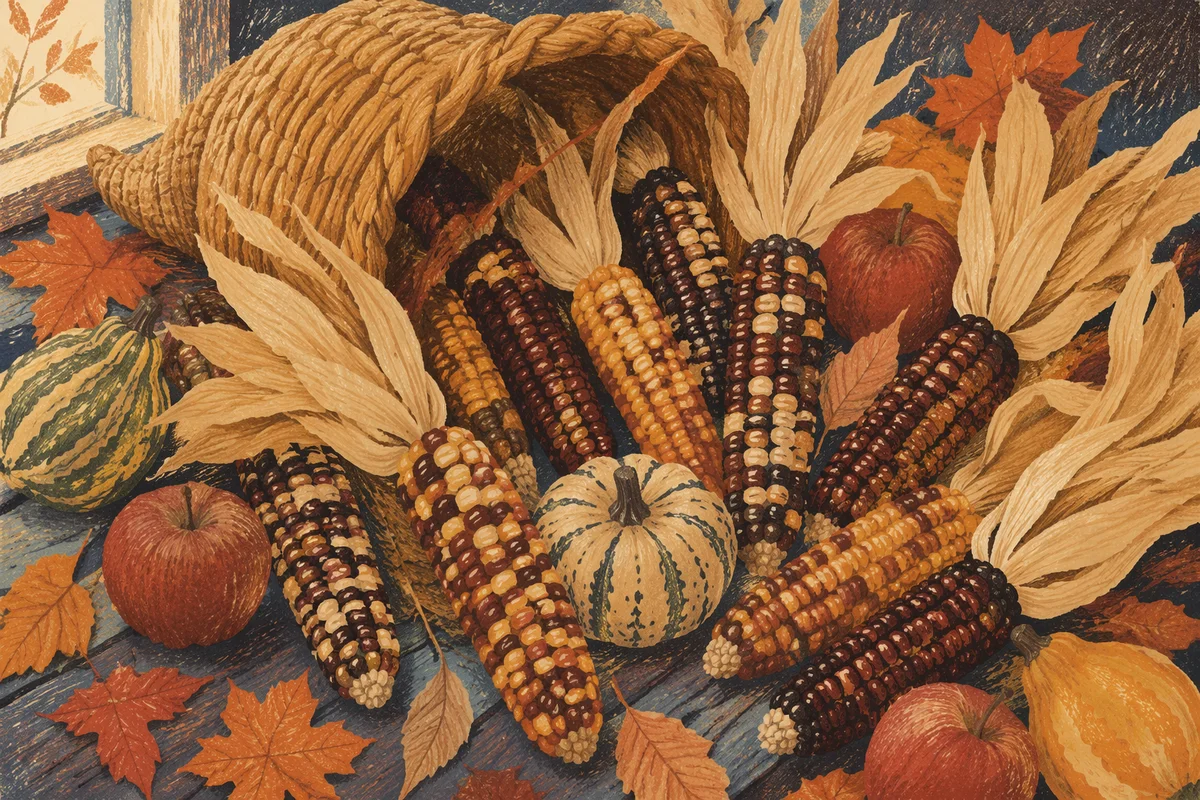 Thanksgiving Cornucopia with Harvest Fruits