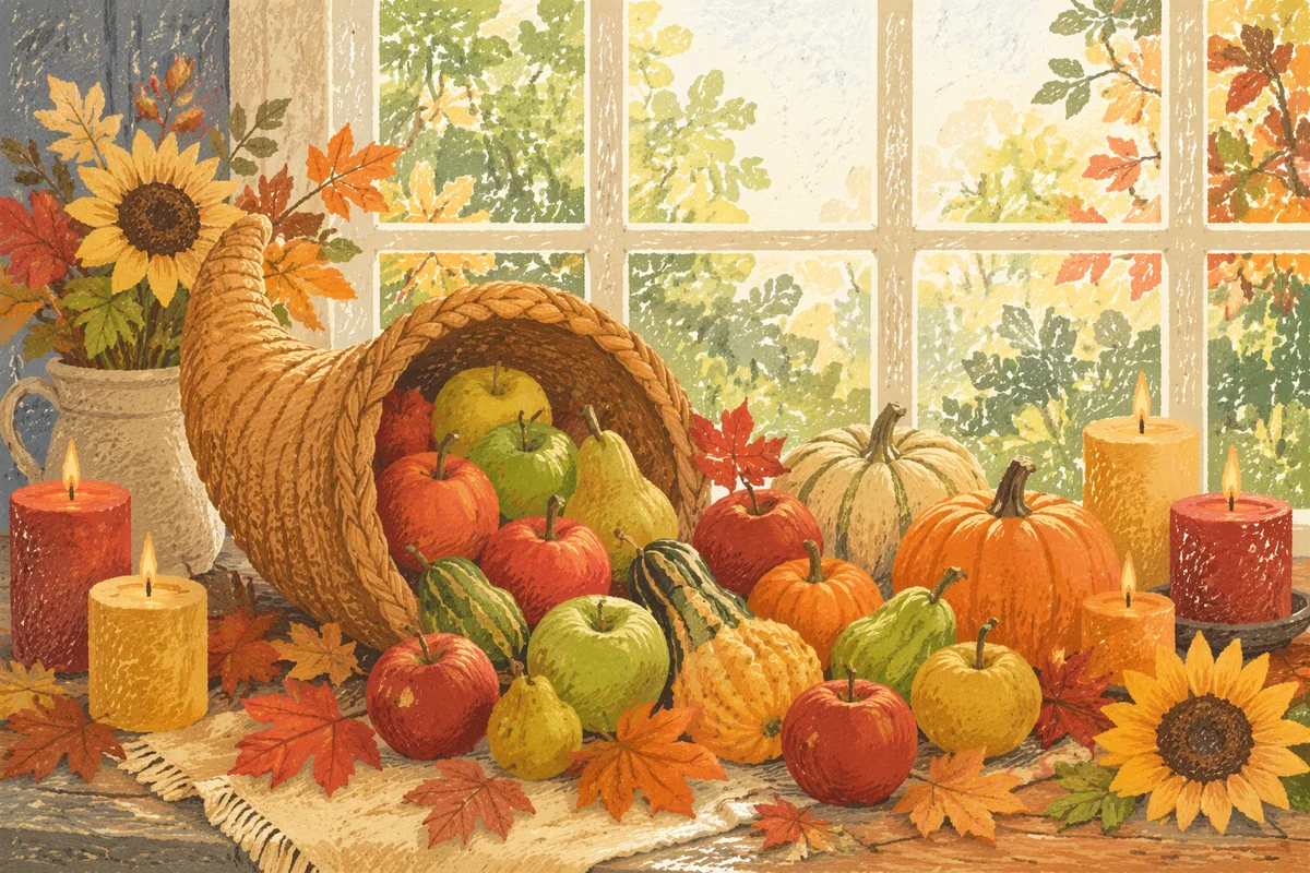 Thanksgiving Cornucopia Harvest Altar with Autumn Fruits