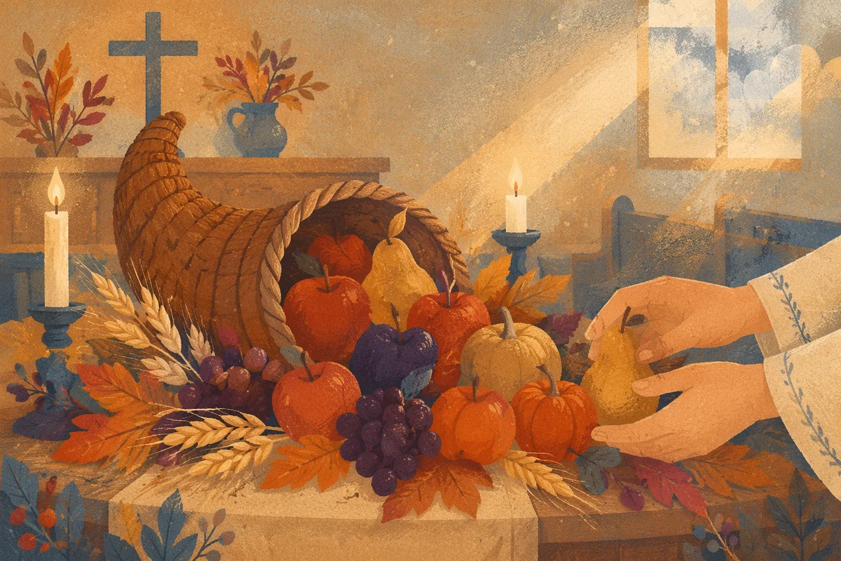Thanksgiving Cornucopia on Chapel Harvest Altar