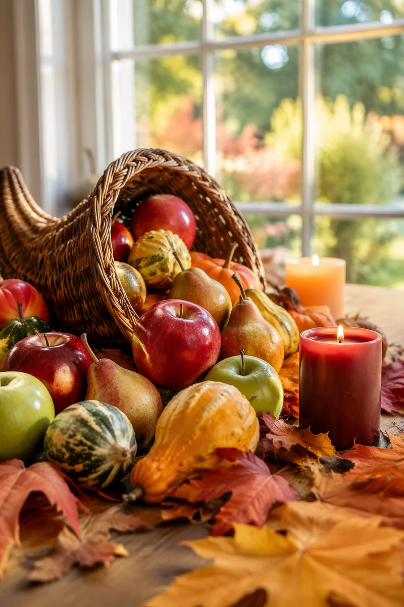 Thanksgiving Cornucopia Harvest Altar with Candles