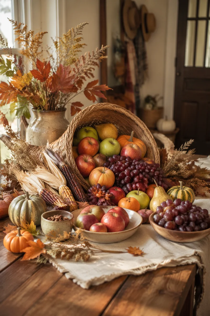 Rustic Thanksgiving Cornucopia Harvest Altar