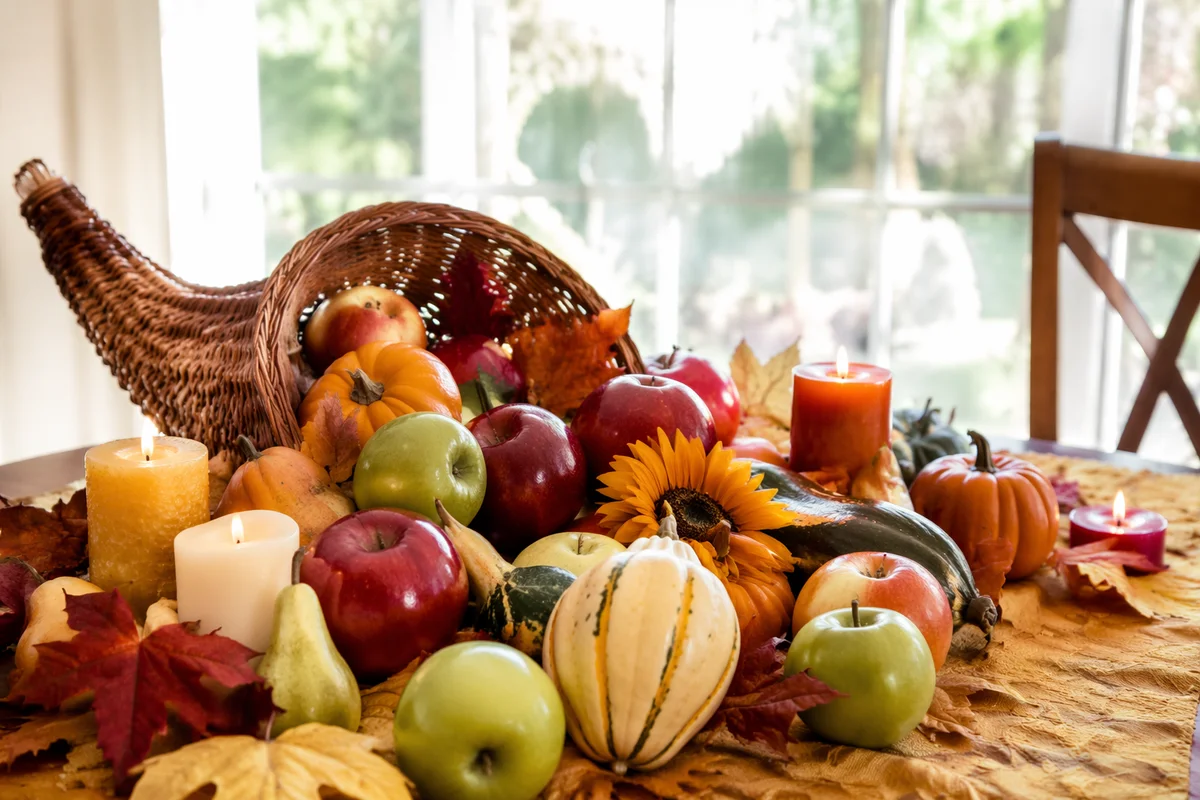 Thanksgiving Cornucopia Harvest Table with Candles
