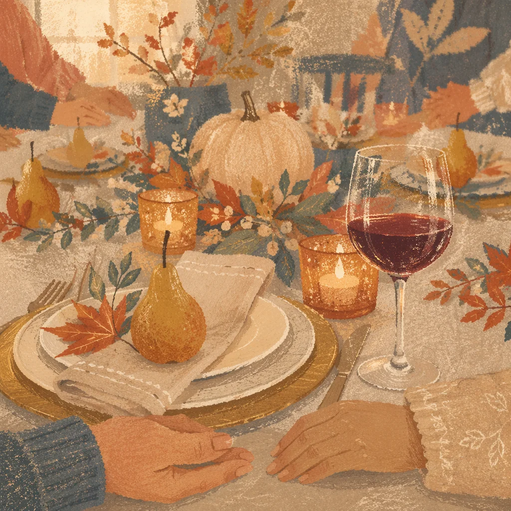 Thanksgiving Family Prayer at Candlelit Dinner Table