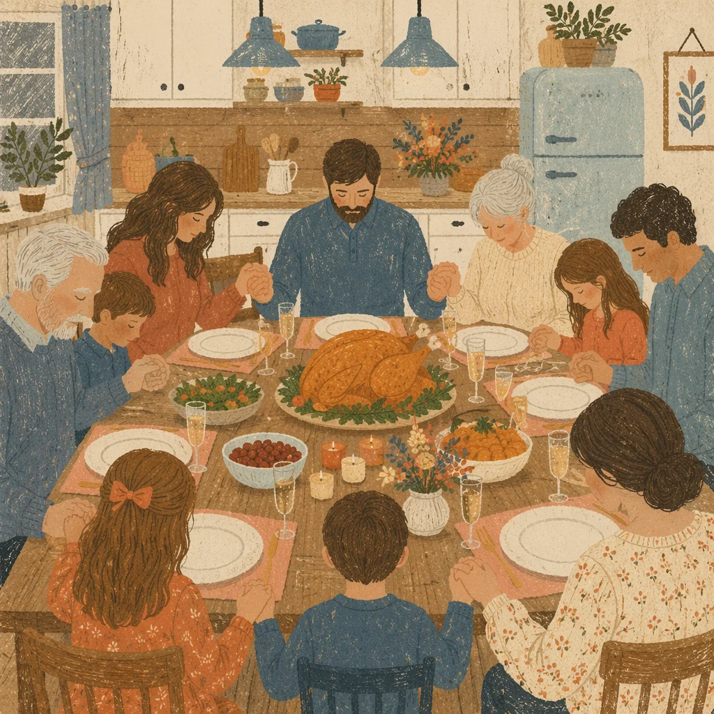 Thanksgiving Family Prayer Around Dinner Table