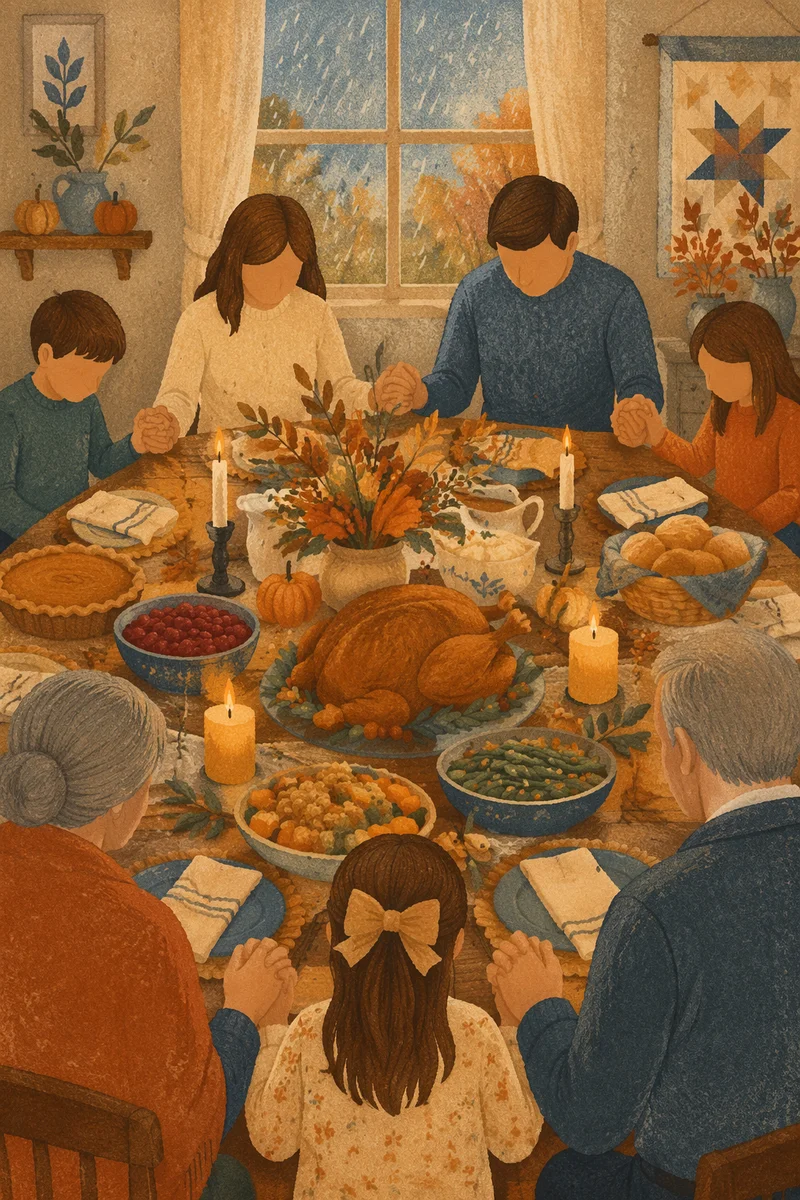 Thanksgiving Family Prayer Around Dinner Table