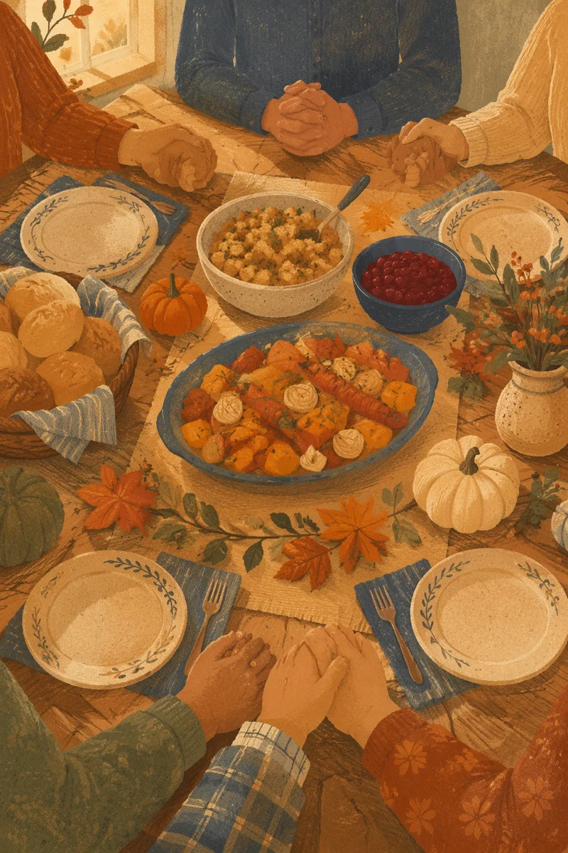 Thanksgiving Family Prayer Around Harvest Table
