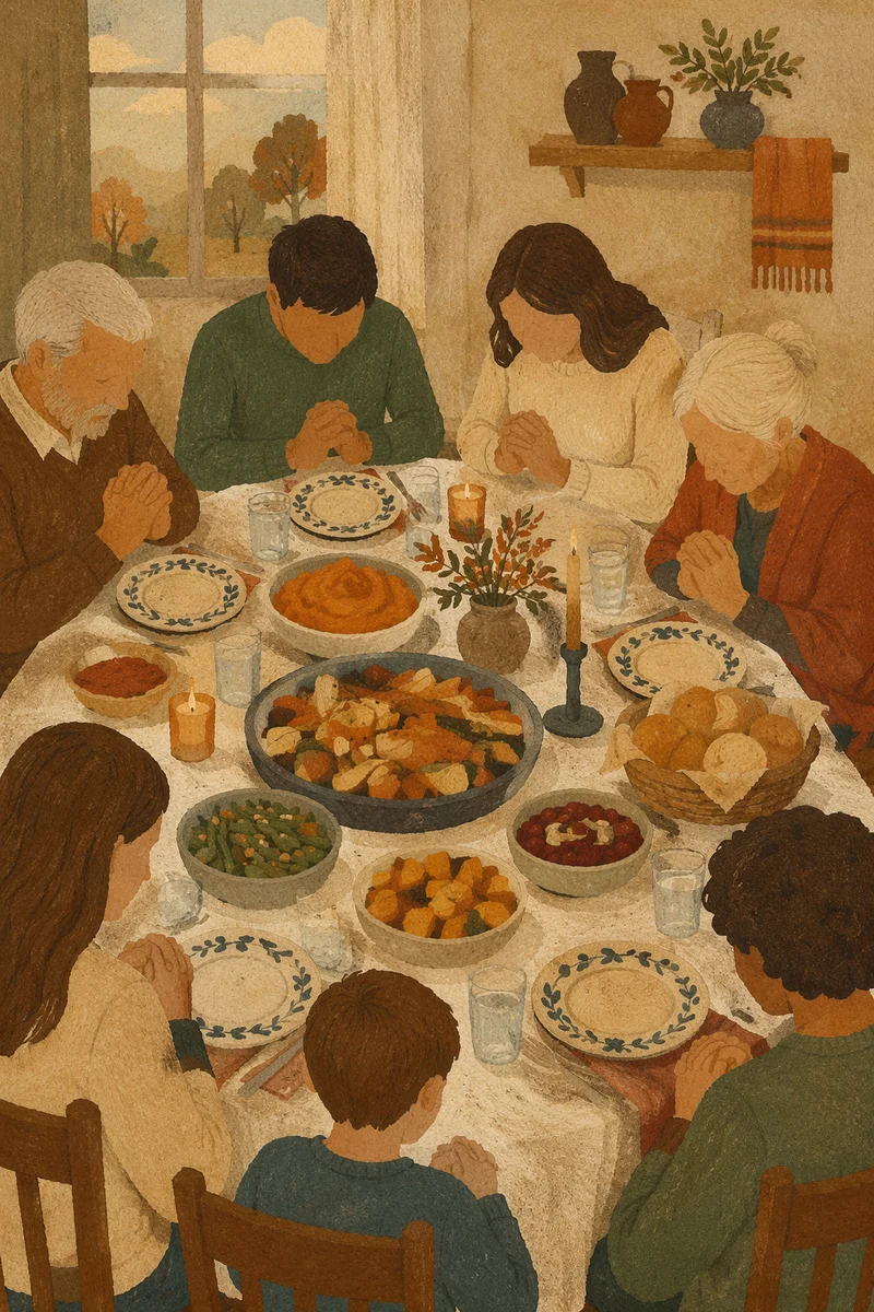 Thanksgiving Family Prayer Around Dinner Table