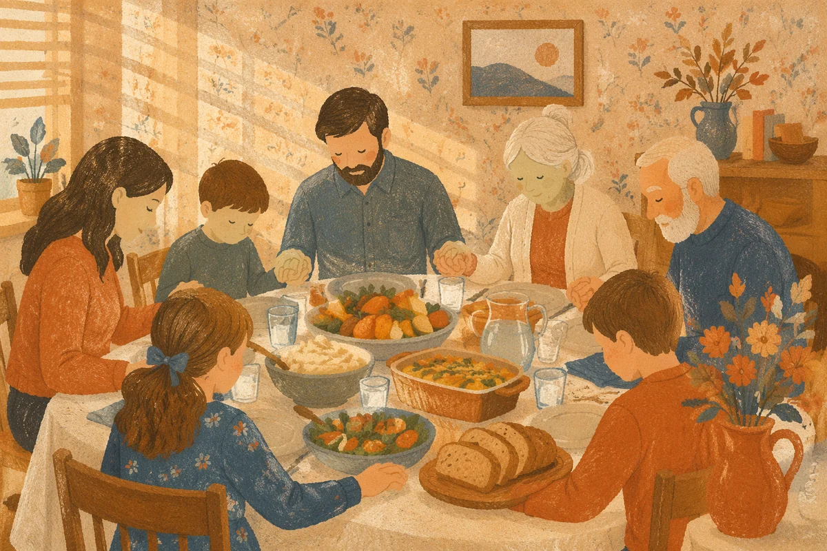 Thanksgiving Family Prayer Around Dinner Table