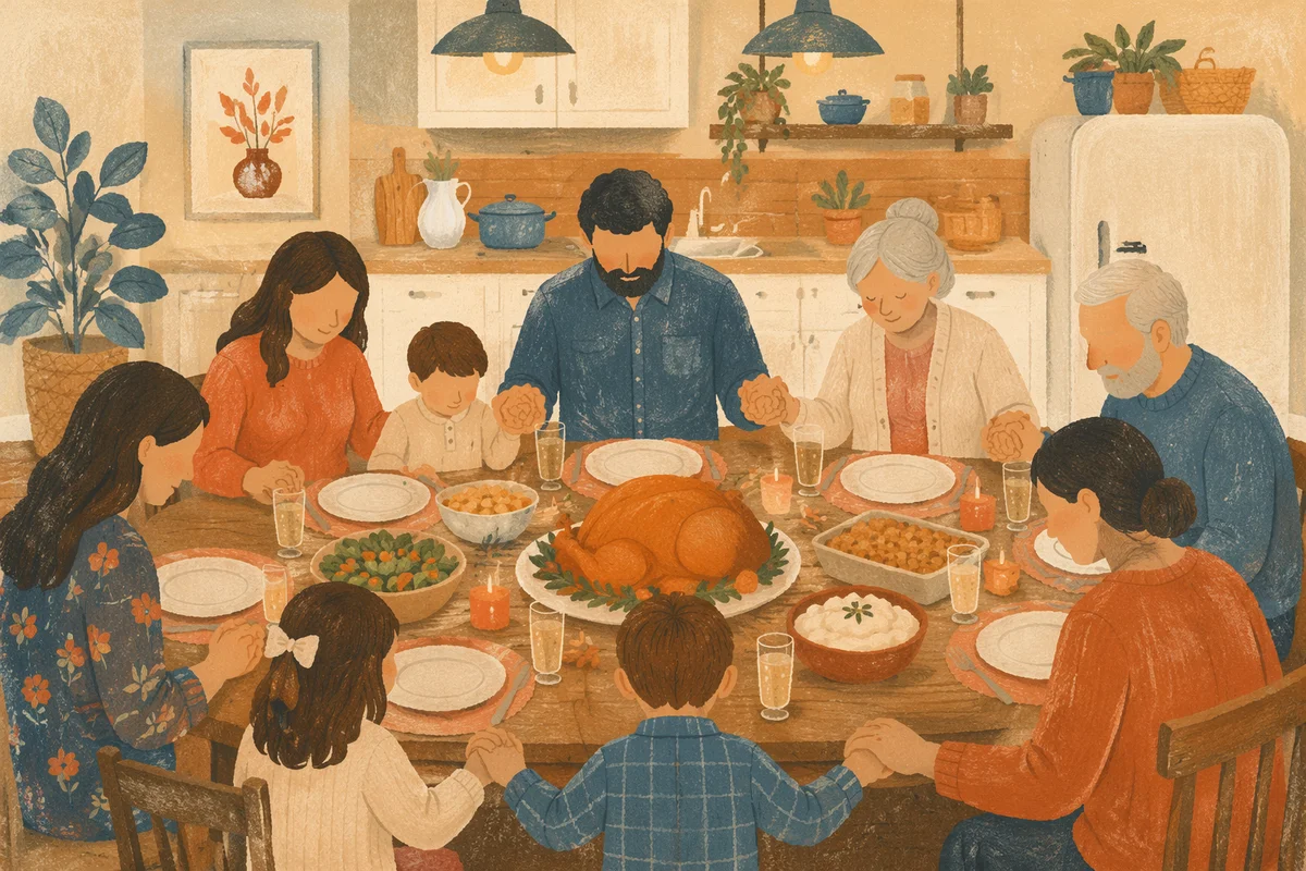 Thanksgiving Family Prayer Around Dinner Table