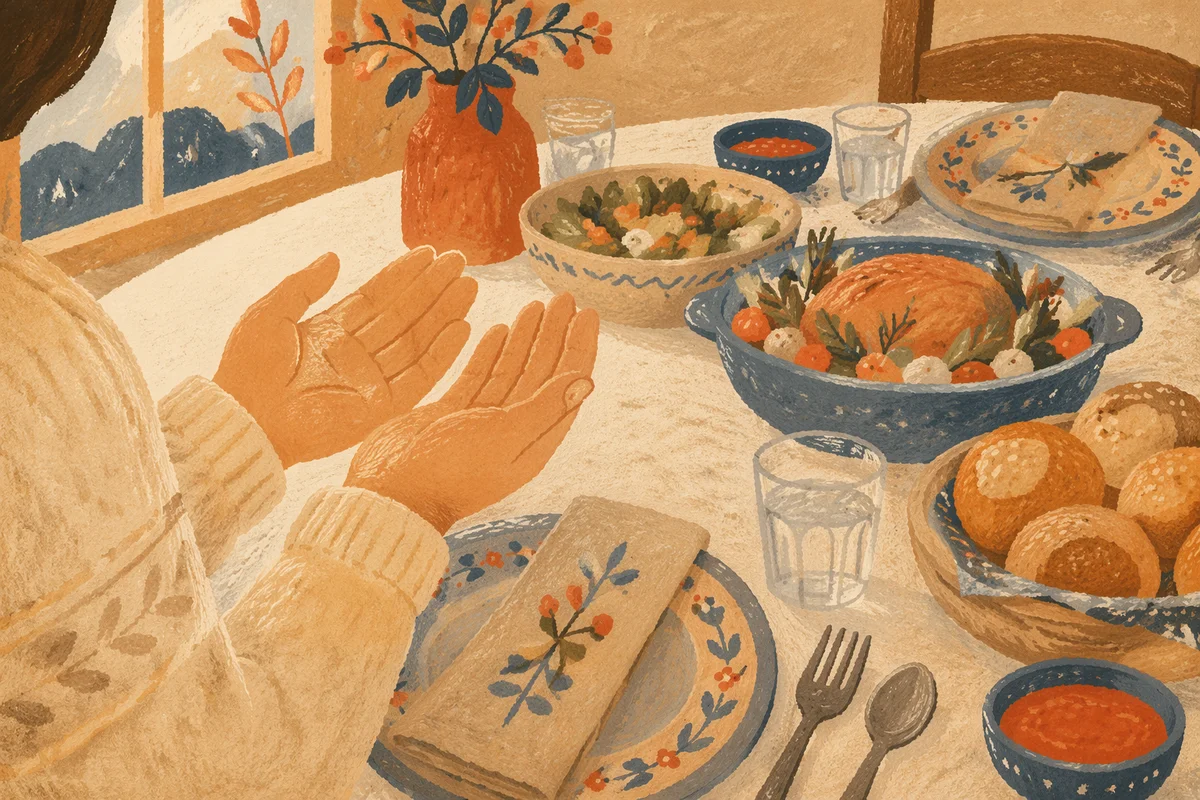 Thanksgiving Family Prayer Around Dinner Table
