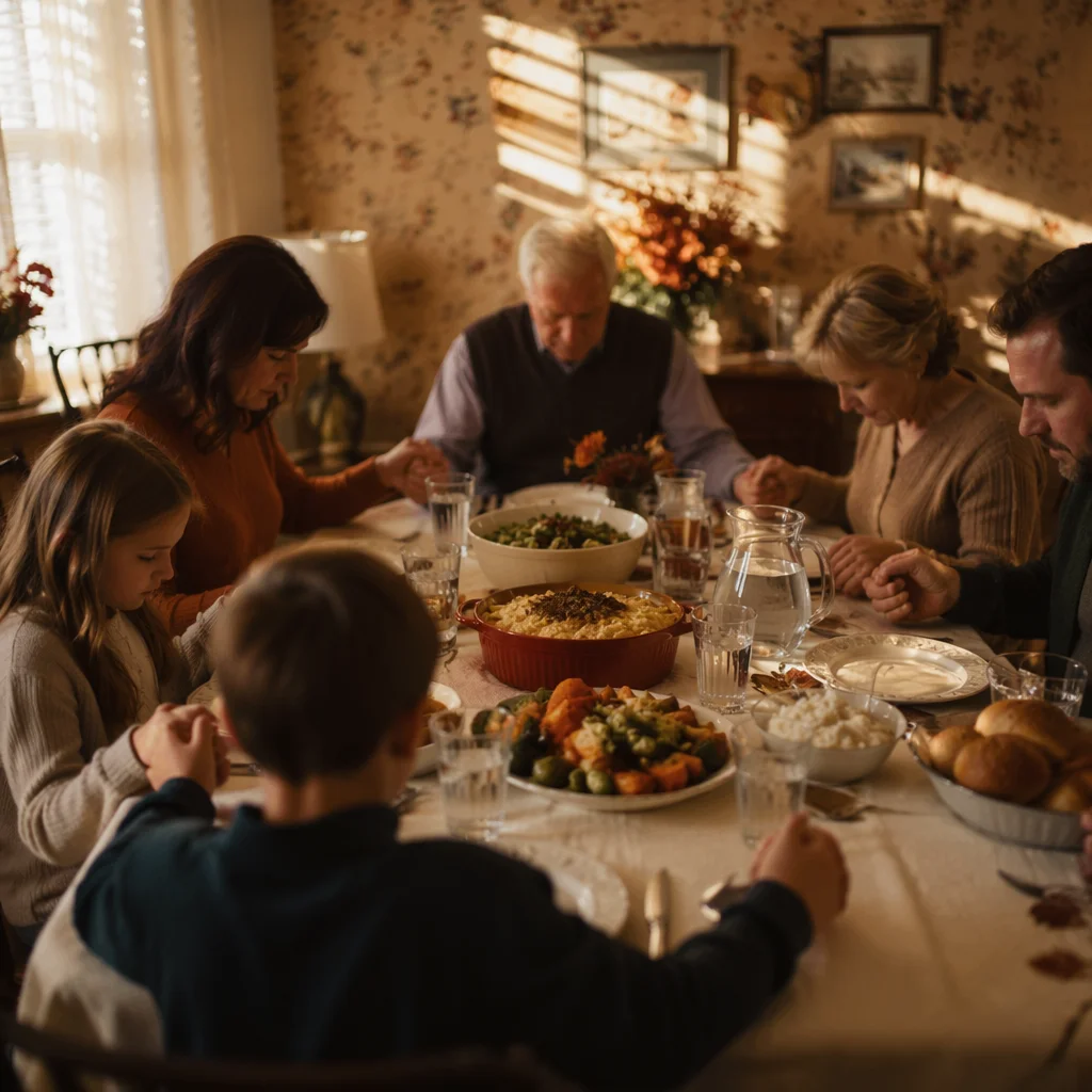 Thanksgiving Family Prayer Around Dinner Table