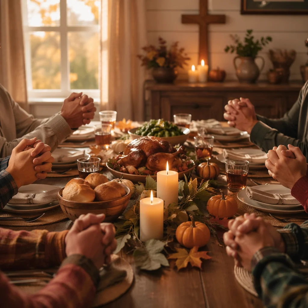 Thanksgiving Family Prayer Around Dinner Table