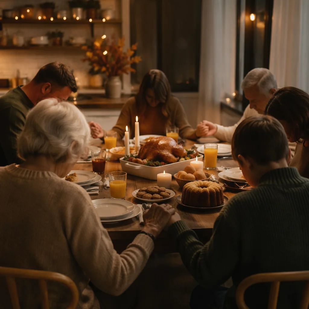 Thanksgiving Family Prayer Around Dinner Table