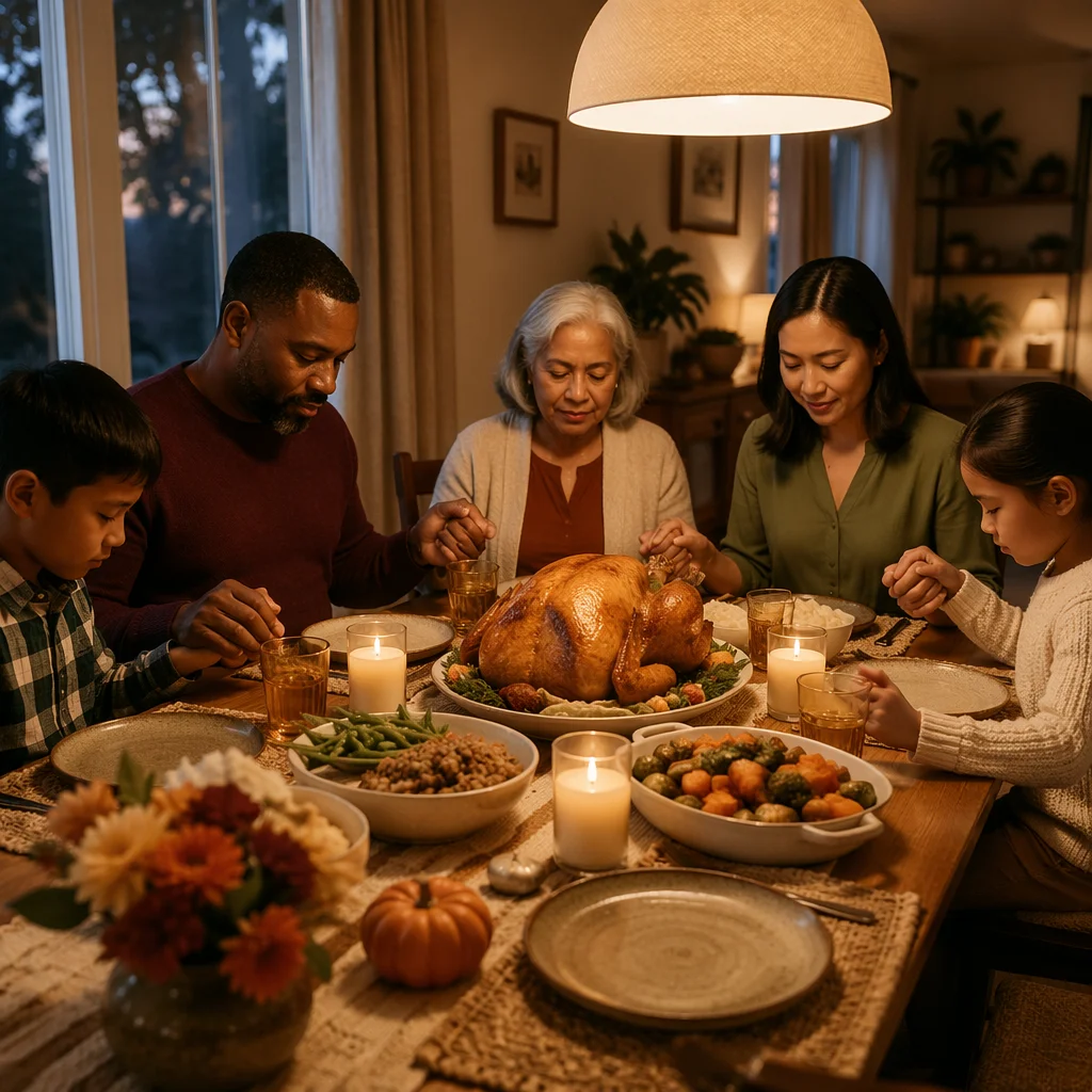 Thanksgiving Family Prayer Around Dinner Table