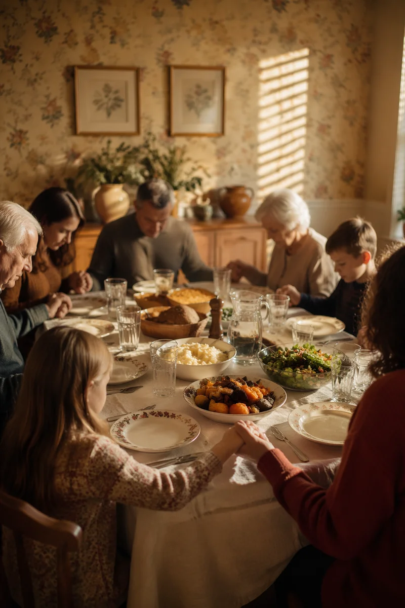 Thanksgiving Family Prayer Around Dinner Table