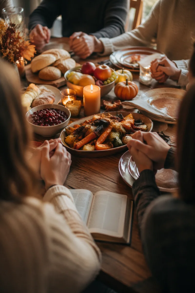 Thanksgiving Family Prayer Around Dinner Table
