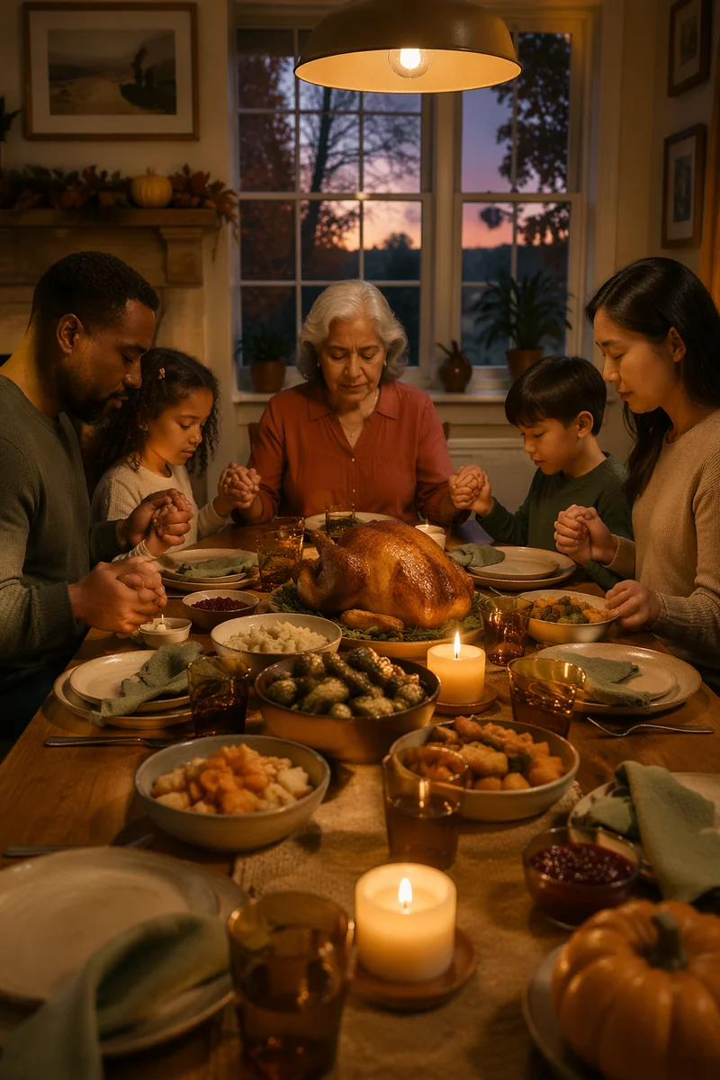 Thanksgiving Family Prayer Around Dinner Table