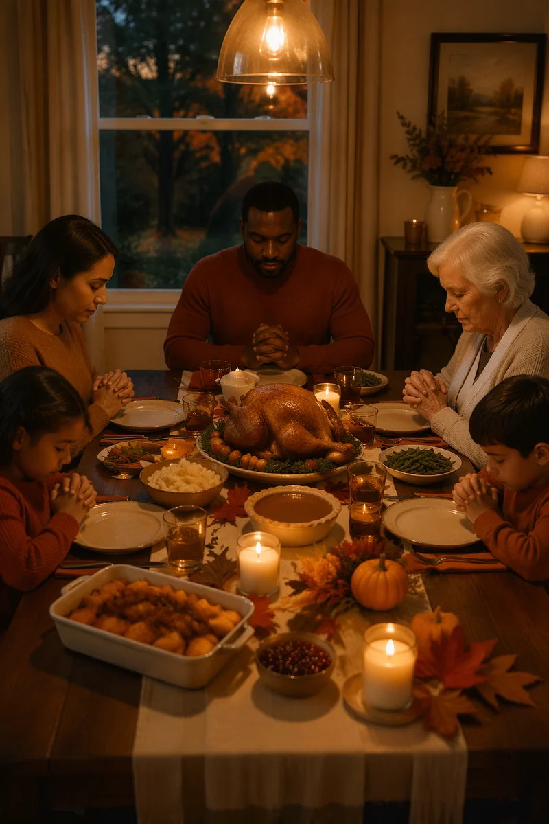 Thanksgiving Family Prayer Around Dinner Table