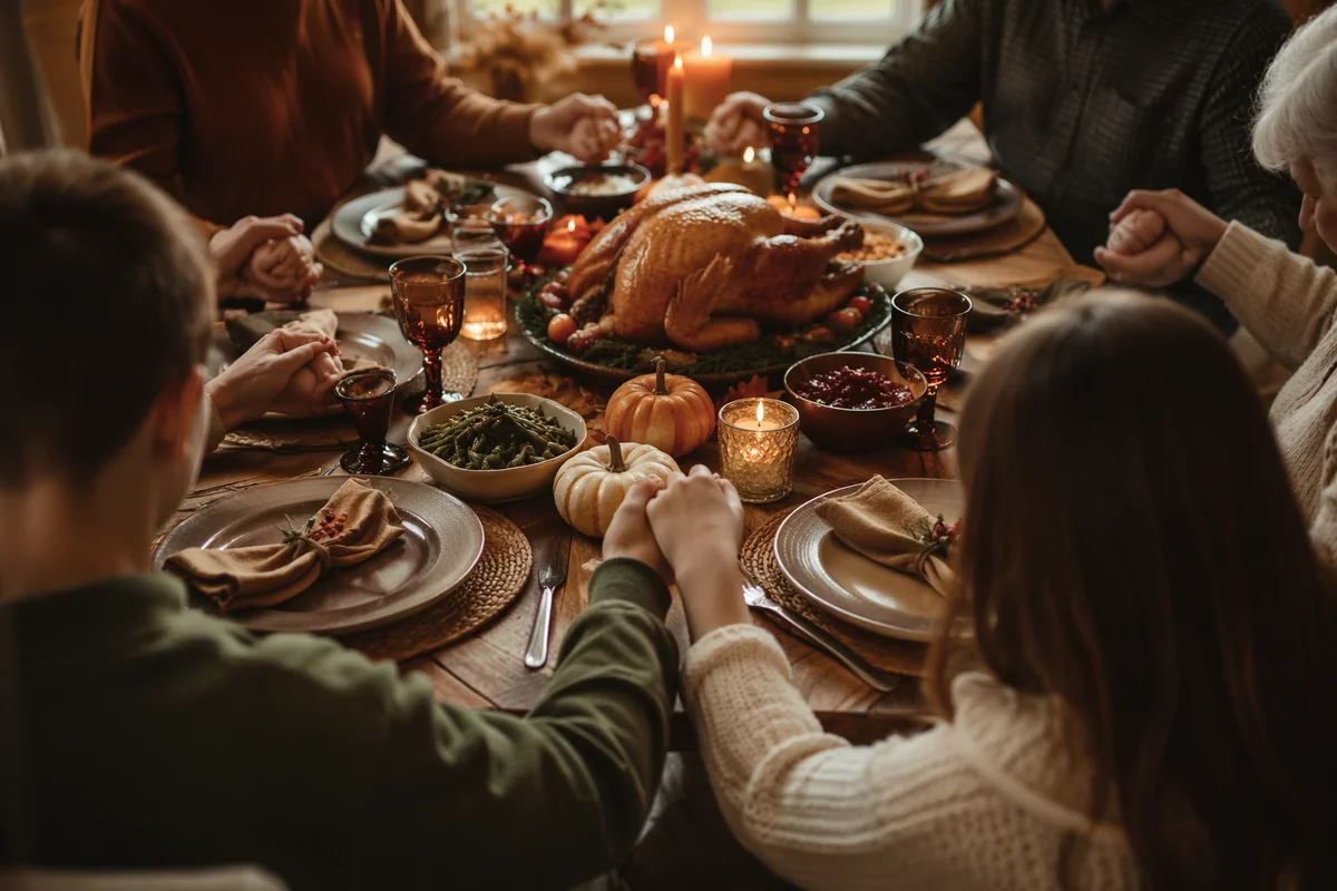Thanksgiving Family Prayer Around Dinner Table