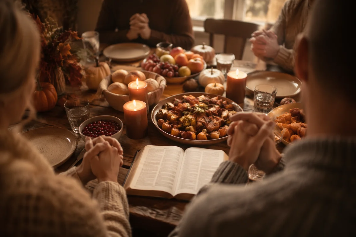 Thanksgiving Family Prayer Around Dinner Table