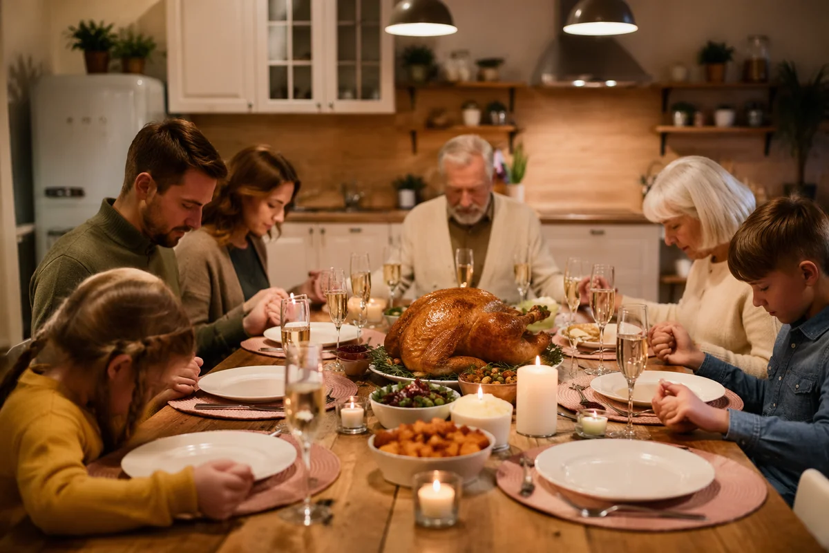 Thanksgiving Family Prayer Around Dinner Table