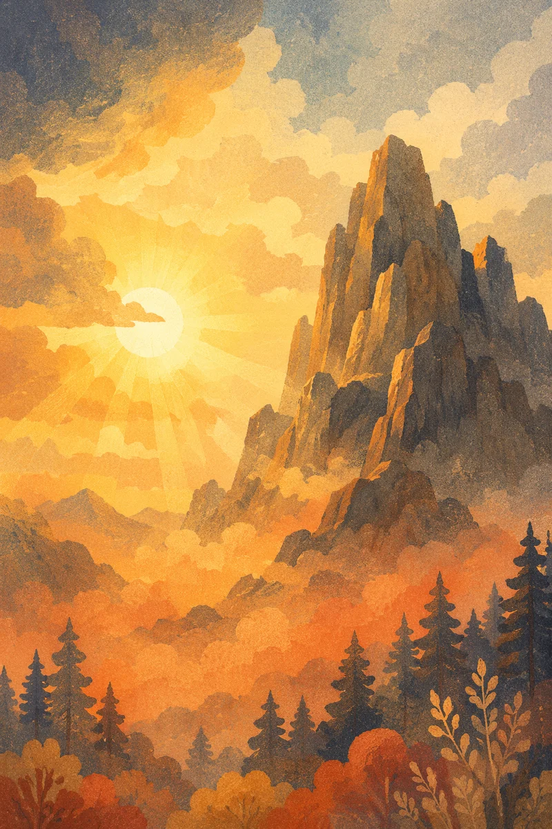 Golden Mountain Glory Above Morning Mist
