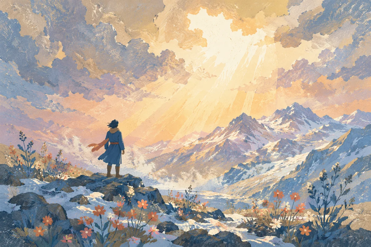 Radiant Mountain Summit at Spring Dawn