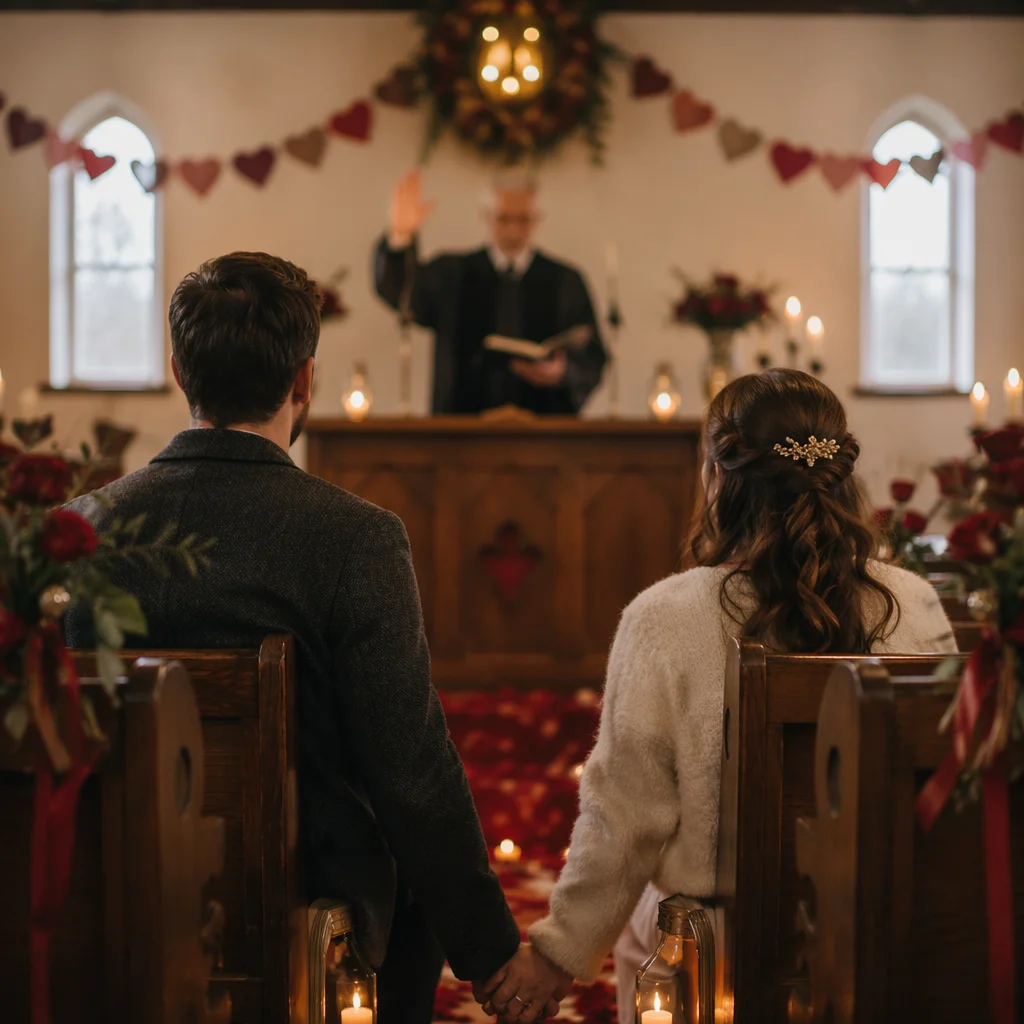 Valentine Marriage Blessing in Country Chapel
