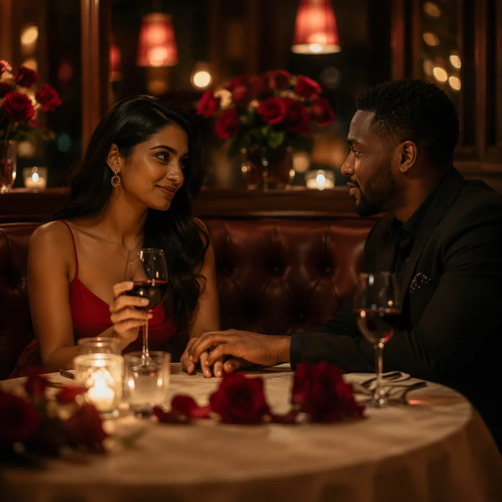Romantic Couple Dinner in Elegant Restaurant