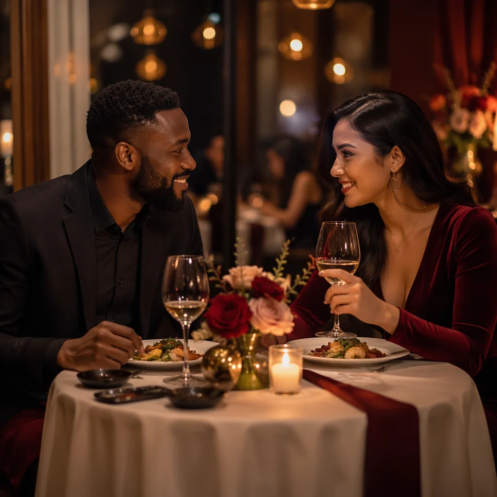Romantic Couple Dinner in Upscale Restaurant