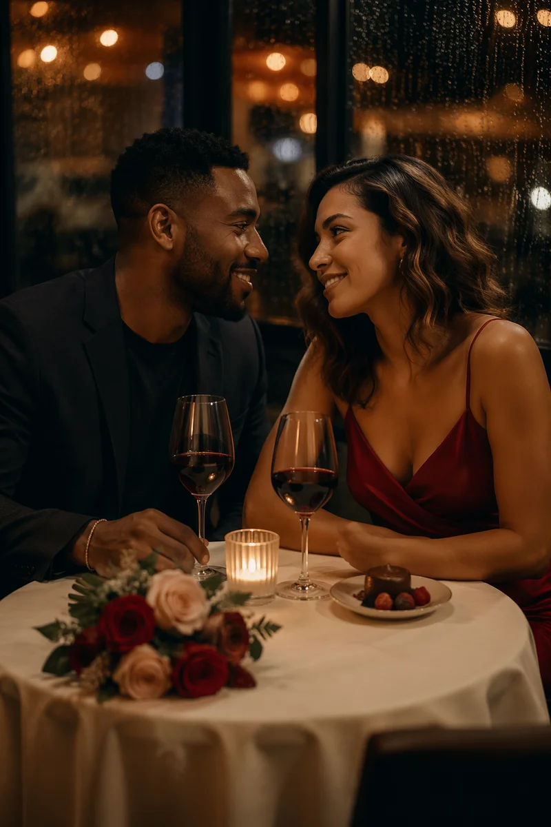 Romantic Couple Dinner by Rainy Window