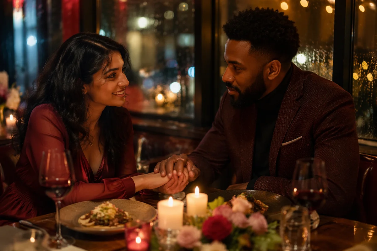 Romantic Couple Dinner by Rainy Window