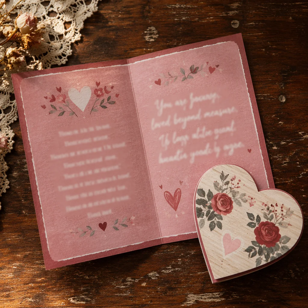 Valentine Card and Heart Keepsake Flat Lay