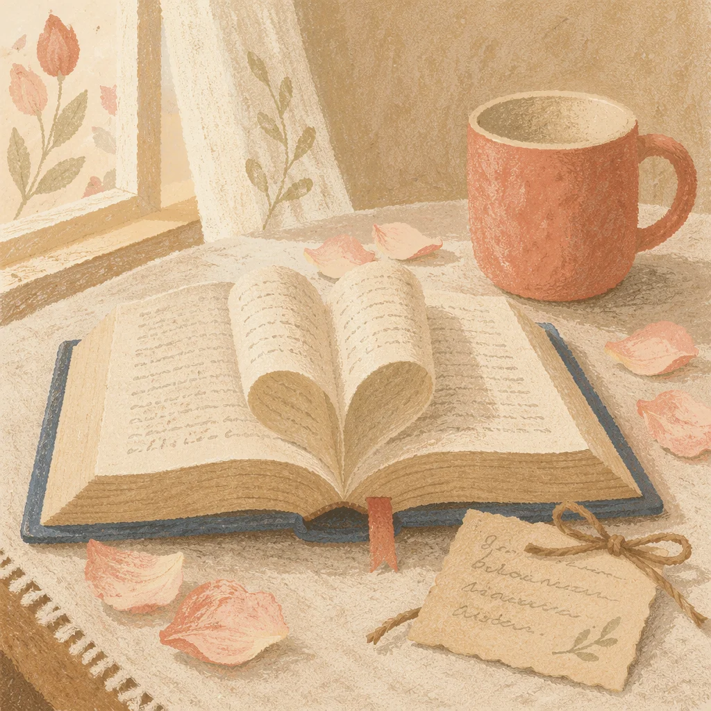 Heart Shaped Pages on Linen Table