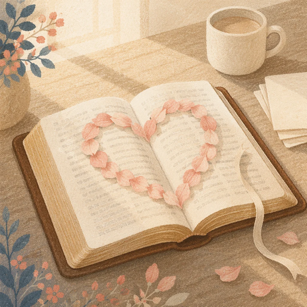 Heart Shaped Rose Petals on Bible