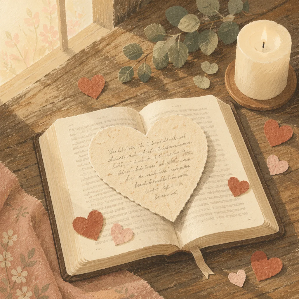 Bible with Paper Heart on Table