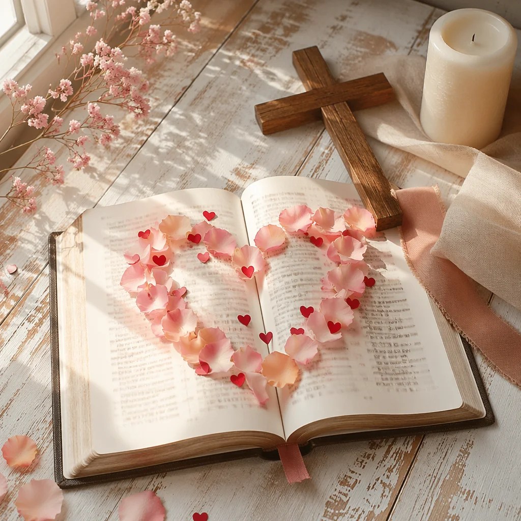 Open Bible with Heart Shaped Petals