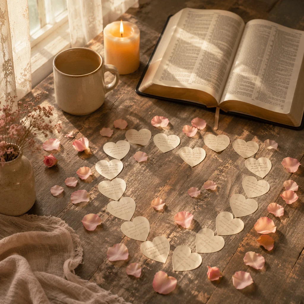 Heart-Shaped Notes with Rose Petals