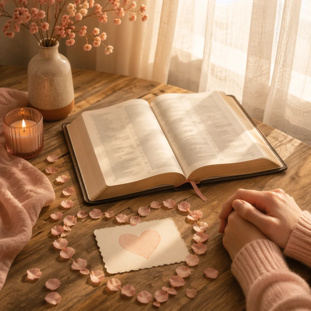 Open Bible with Heart Shaped Card