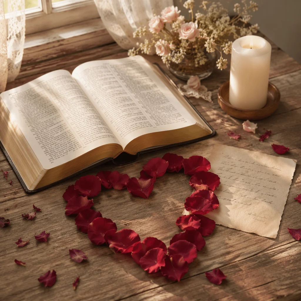 Valentine Bible Verse with Rose Petal Heart