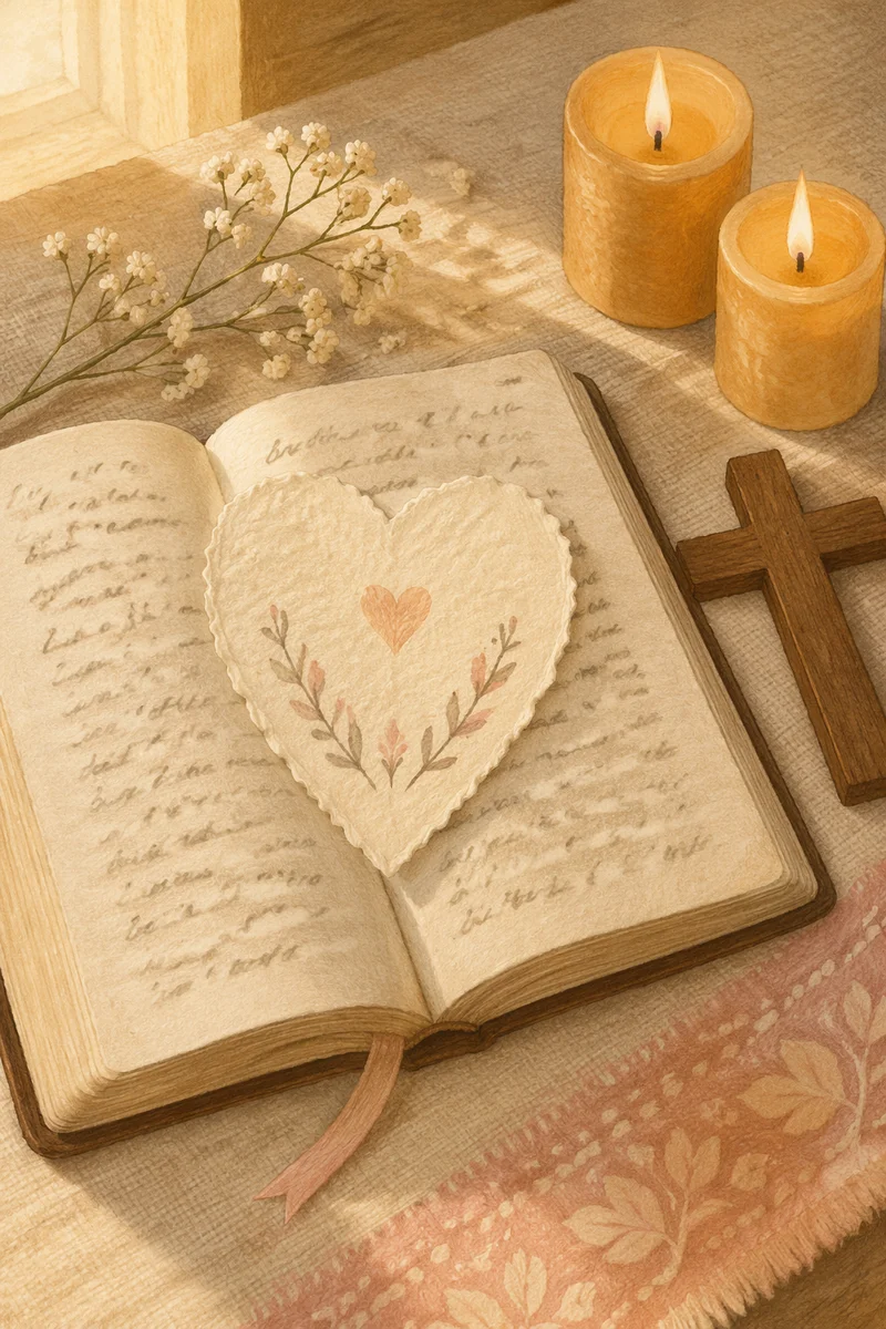 Heart Paper on Open Bible Still Life