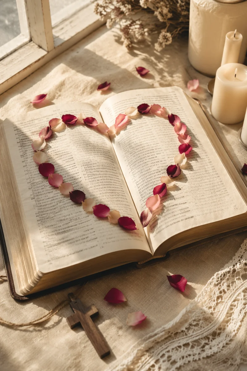 Valentine Rose Heart on Open Bible