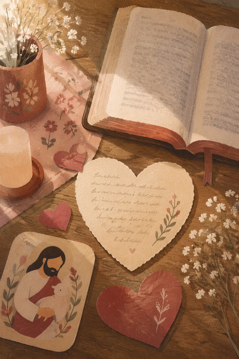 Heart Shaped Card Beside Open Bible