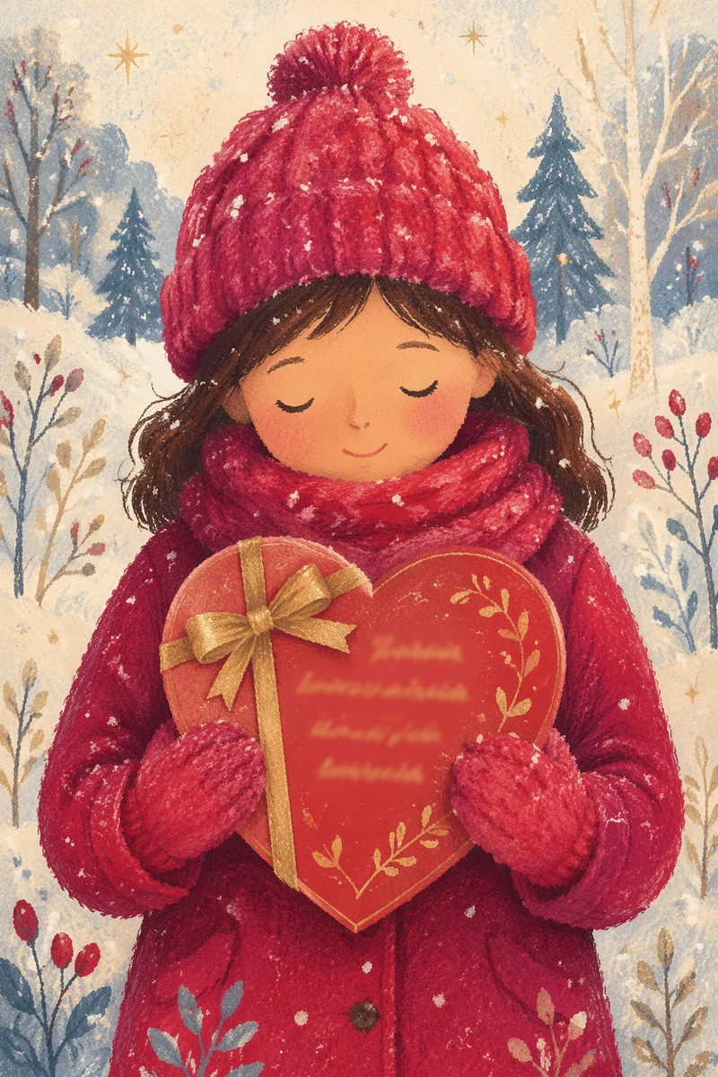 Gloved Hands Holding Red Heart Gift