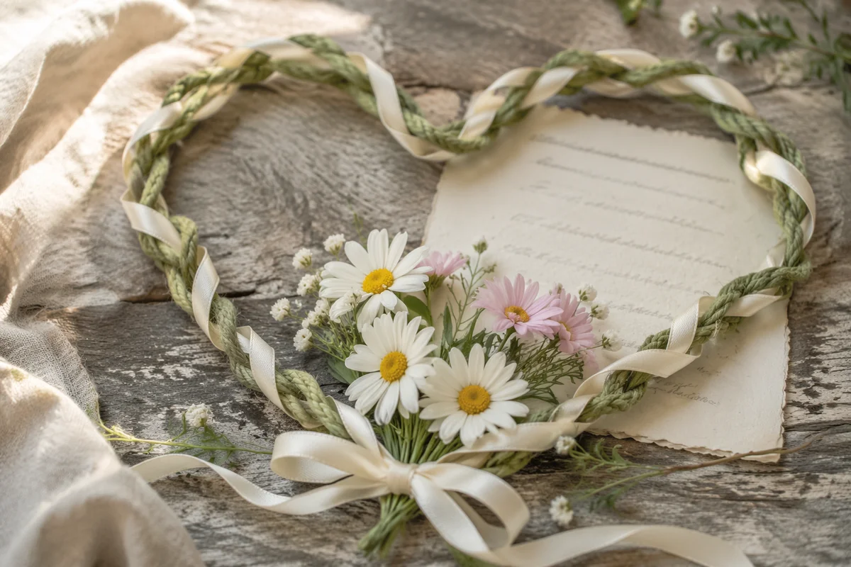 Heart Shaped Ribbon and Daisy Still Life