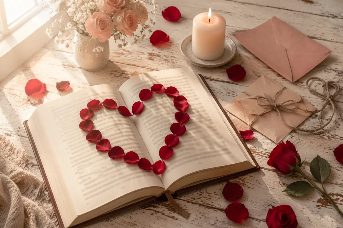 Rose Petal Heart on Open Devotional Book