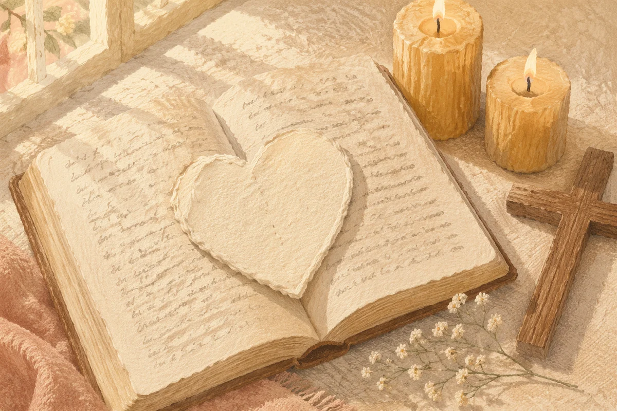 Heart Paper on Open Bible Still Life