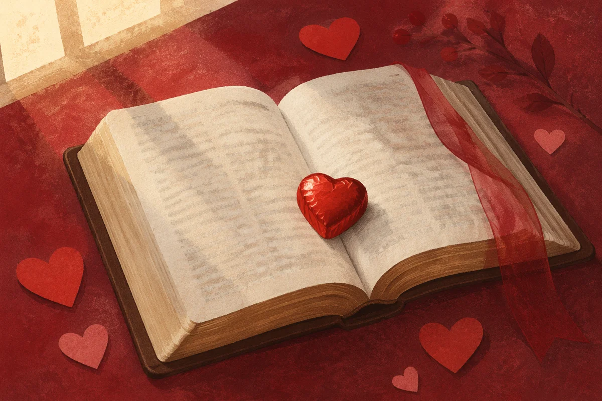 Open Bible with Valentine Heart Candy