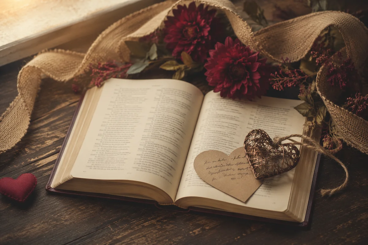 Open Bible with Heart Note Flat Lay