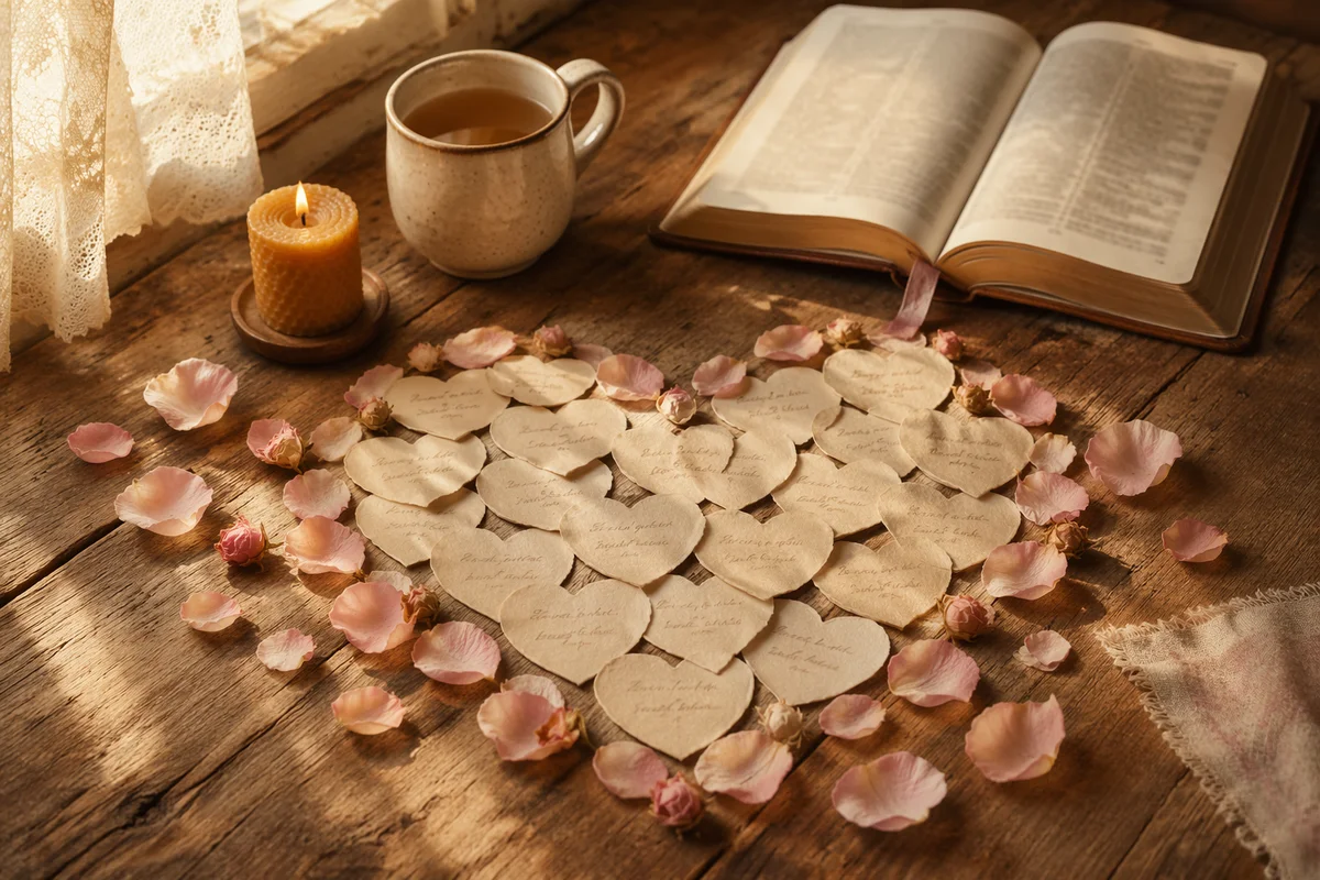 Heart-Shaped Notes with Rose Petals